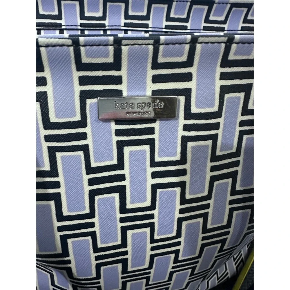 Kate Spade New York Large Geometric Print Coated Canvas Tote Shoulder Bag Navy
